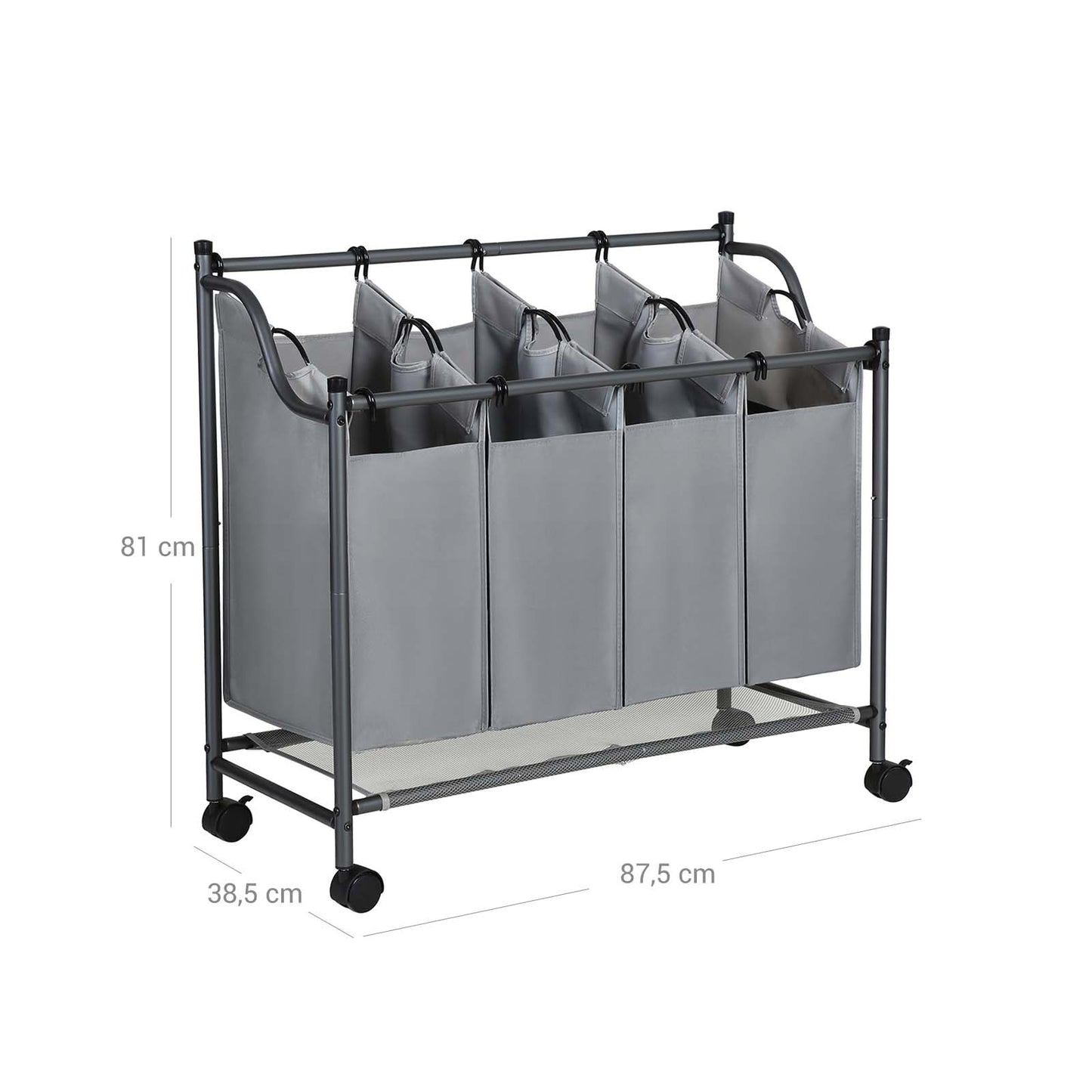 Carrito de Lavandería con 4 Bolsas Extraíbles