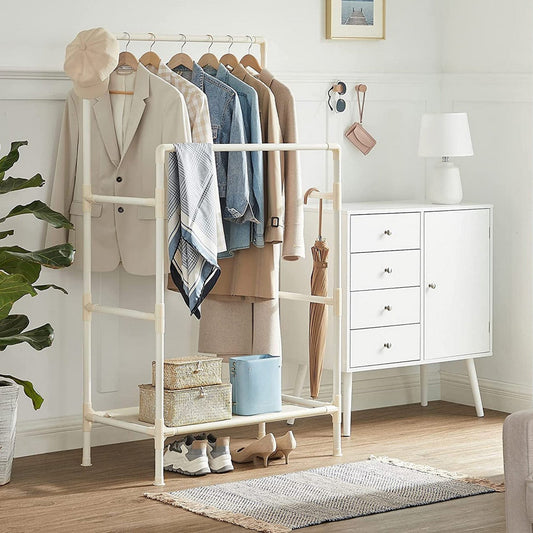 Perchero de Ropa con 2 Rieles y Estante, Capicidad de Carga 55 kg