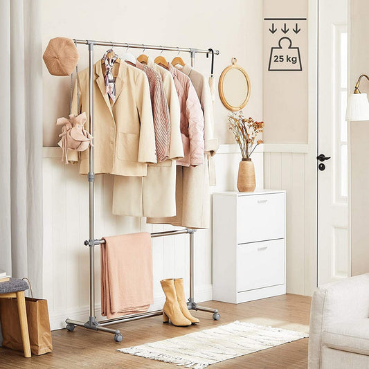 Perchero Móvil con Altura Regulable, Acero Inoxidable