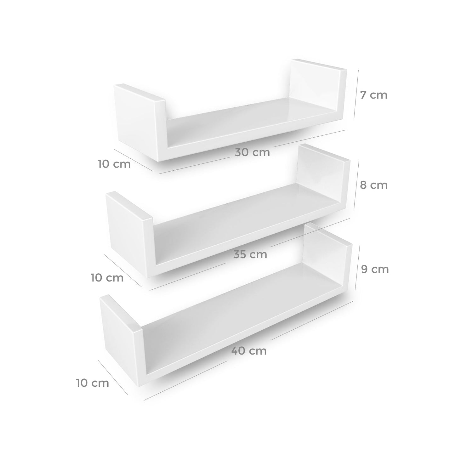 Songmics Estante de Pared, Set de 3, Blanco