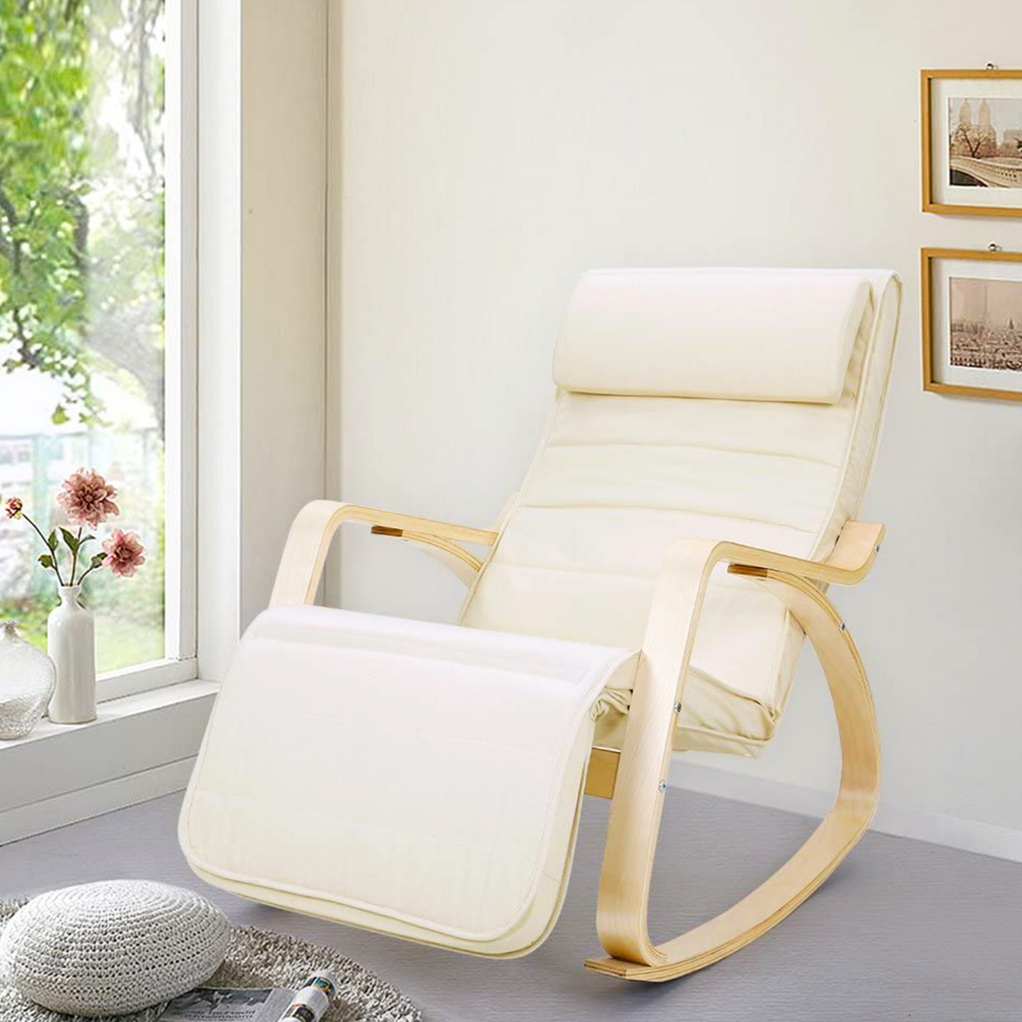 Mecedora, Mecedora con Reposapiés Ajustable, Silla Mecedora, Silla de Relajación, Songmics, 3