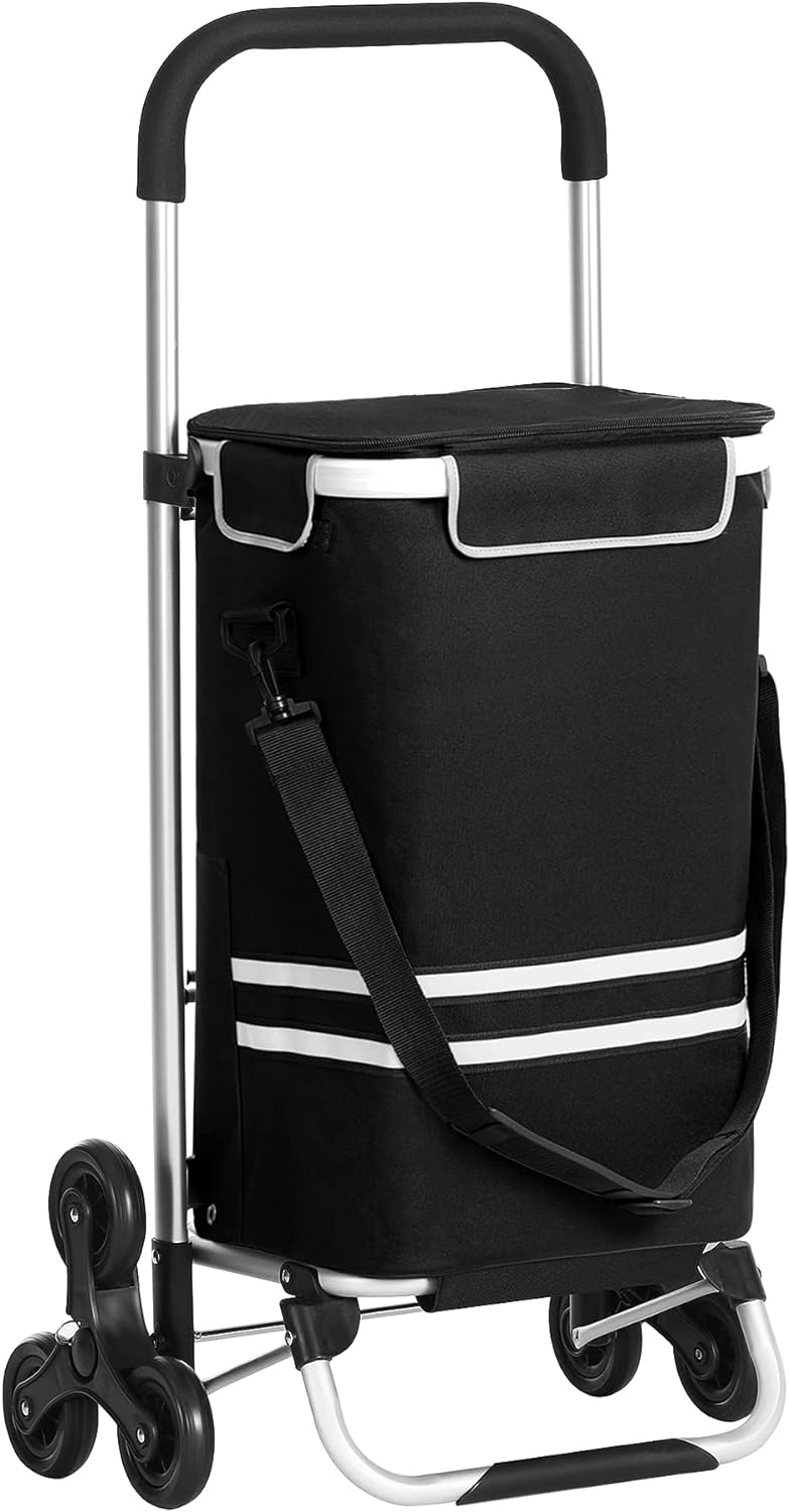 Carro de Compra, Carrito de Compra, Plegable con Ruedas Sube escaleras, Bolsa refrigerante, 35L, Negro, SONGMICS, 8