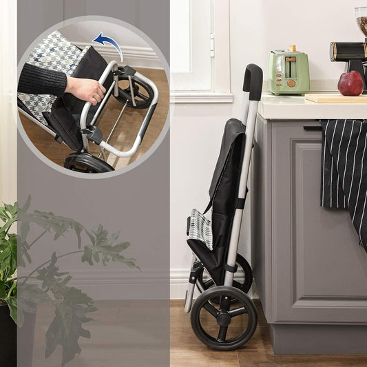 Carro de Compra, Carrito de Mercado, Cochecito con Ruedas Silenciosas, 40L, con Compartimiento y Gancho, Negro, SONGMICS, 1