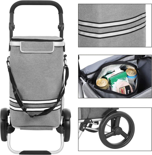 Carro de Compra Plegable, Sólido, con Bolsa de Refrigeración Aislante, Carro de Equipaje con Ruedas, 35L, Gris, SONGMICS, 2
