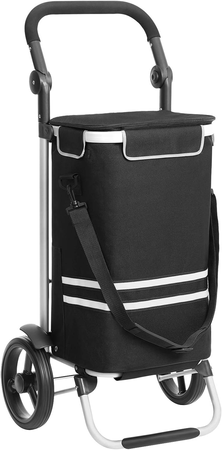 Carro de Compra Plegable, Sólido, con Bolsa de Refrigeración Aislante, Carro de Equipaje con Ruedas, 35L, Negro, SONGMICS, 9
