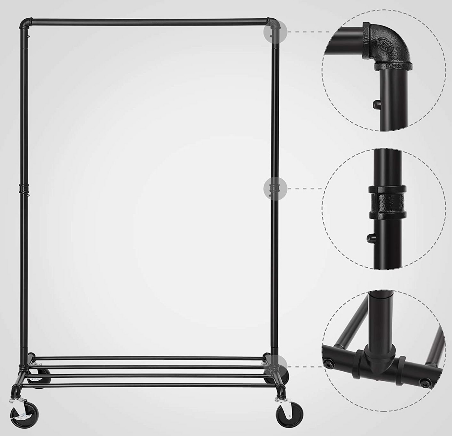 Burro Ropa, Burro Ropa Resistente, Perchero Móvil con Estante, Capacidad de Carga de 90 kg, Songmics, 5