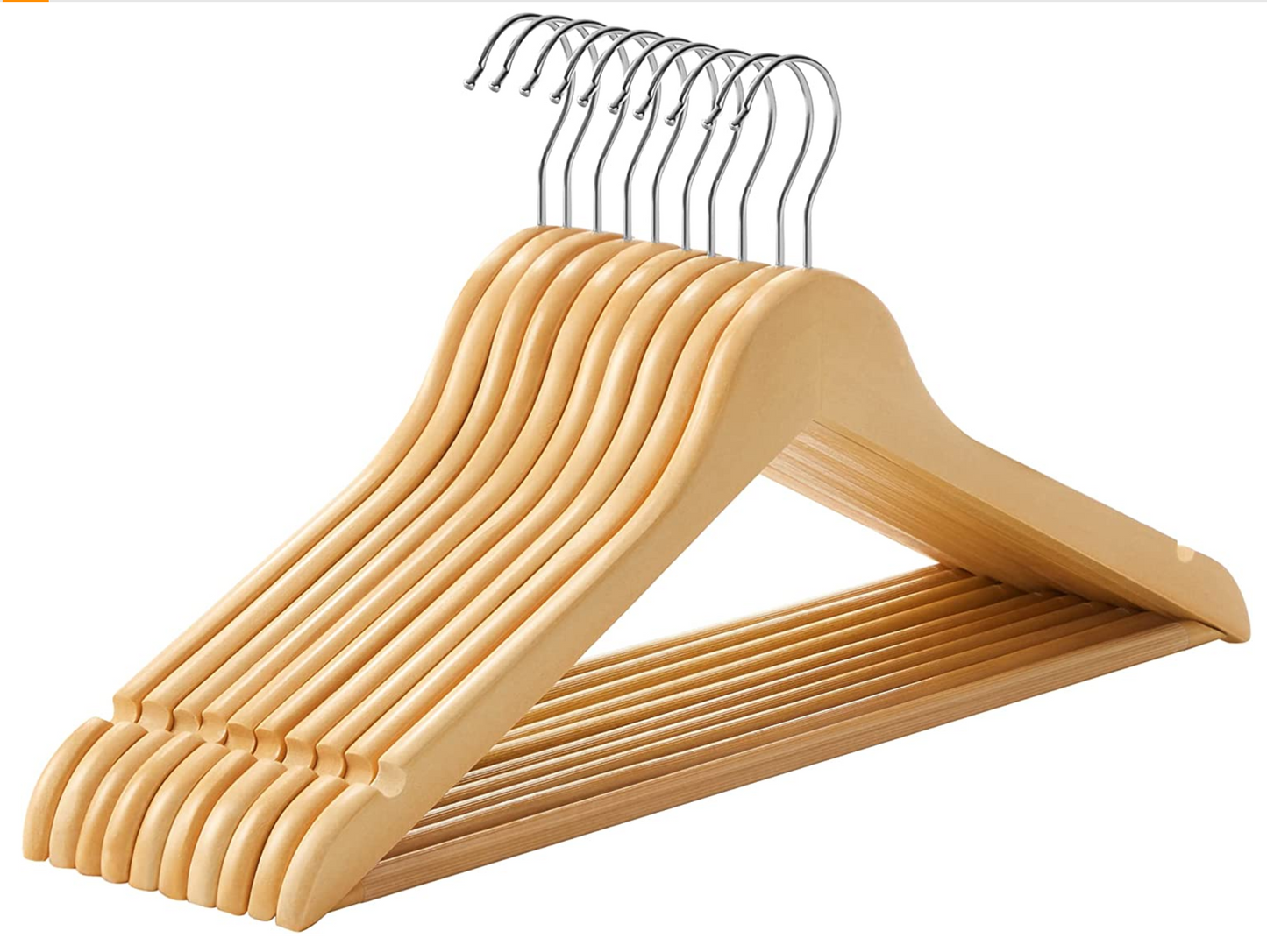 Set de 10 Perchas de Madera de Arce con Barra de Pantalones