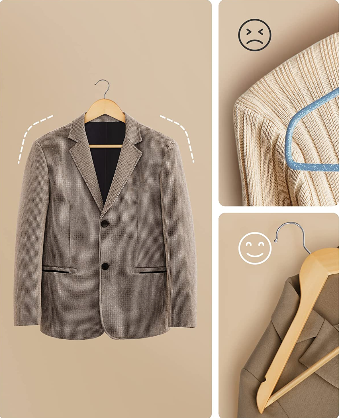 Set de 10 Perchas de Madera de Arce con Barra de Pantalones