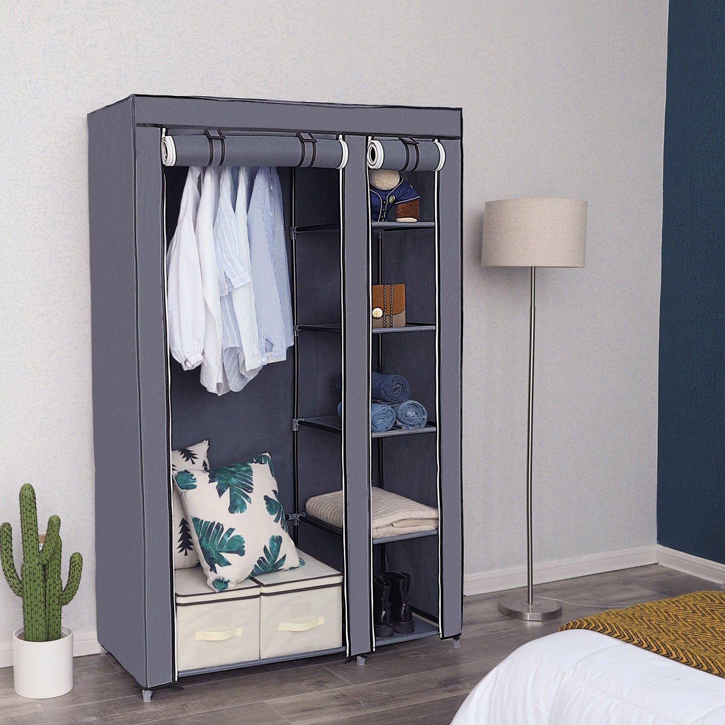 Armario de Tela Plegable para Ropa, Gris