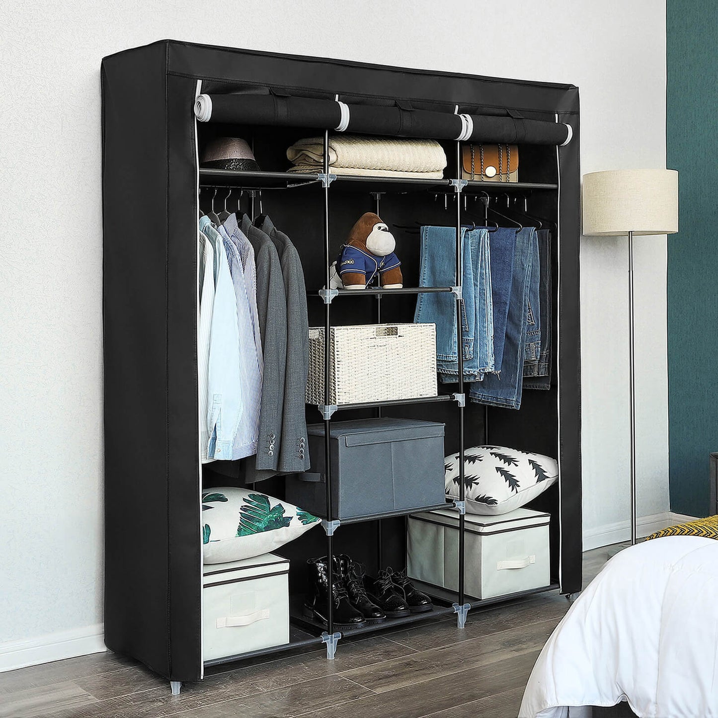 Armario con Funda, Organizador Textil Plegable, Negro