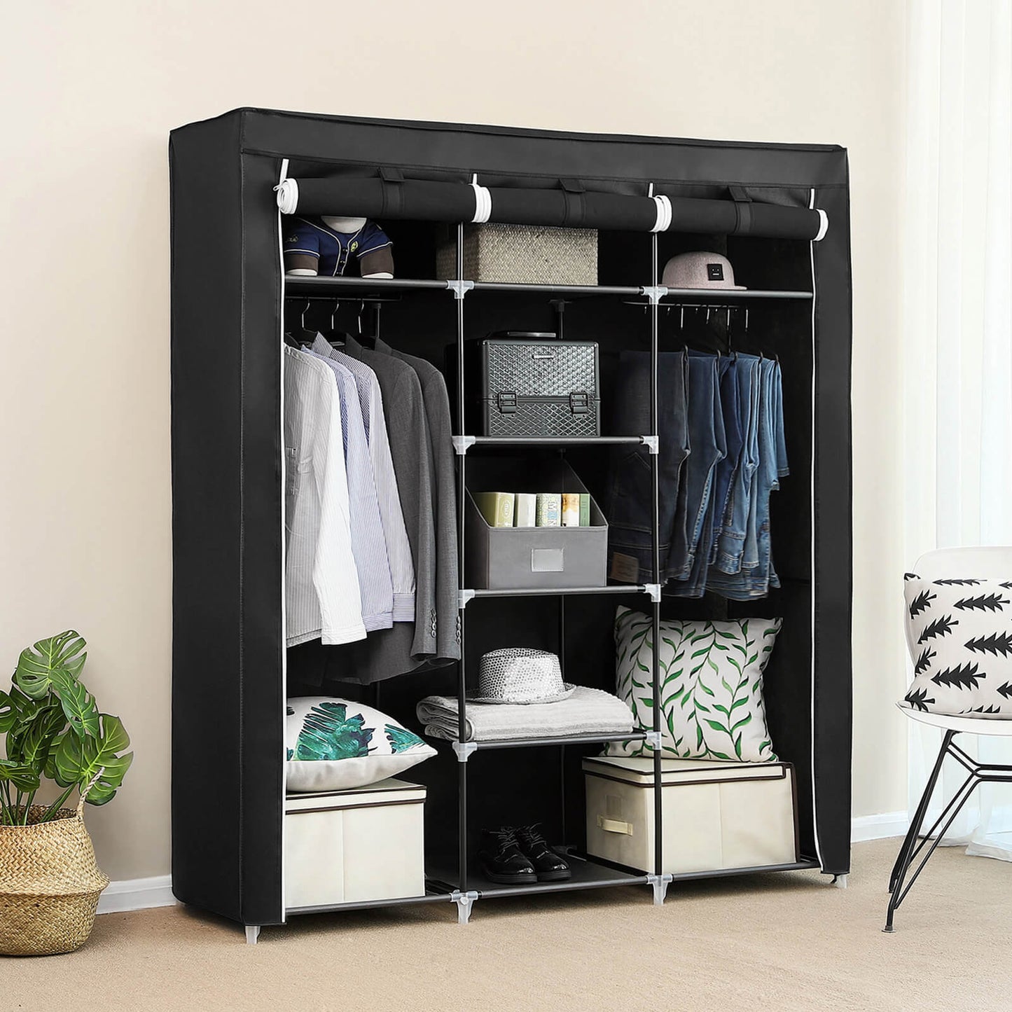 Armario con Funda, Organizador Textil Plegable, Negro