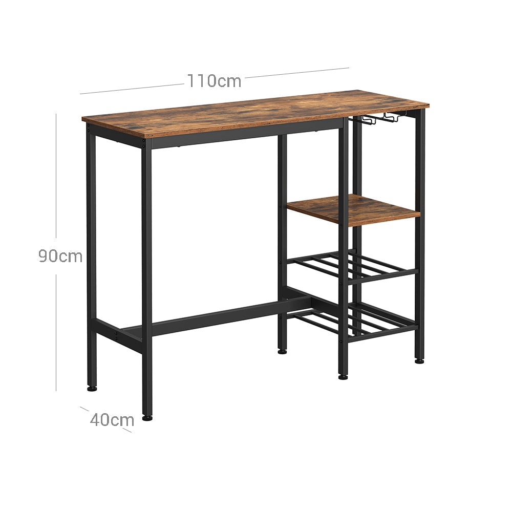 Vasagle Mesa Alta con Soportes para Vasos y Botellas, Versátil para Sala de Estar, Cocina