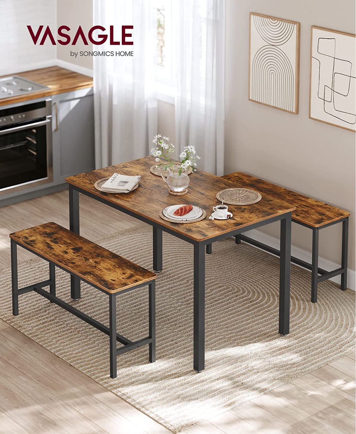Vasagle Juego de Mesa de Comedor y Sillas con Marco de Acero