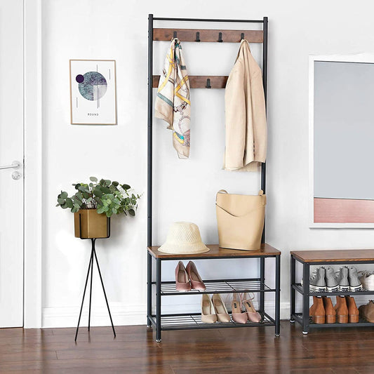 Perchero Estilo Industrial con Zapatero y Ganchos