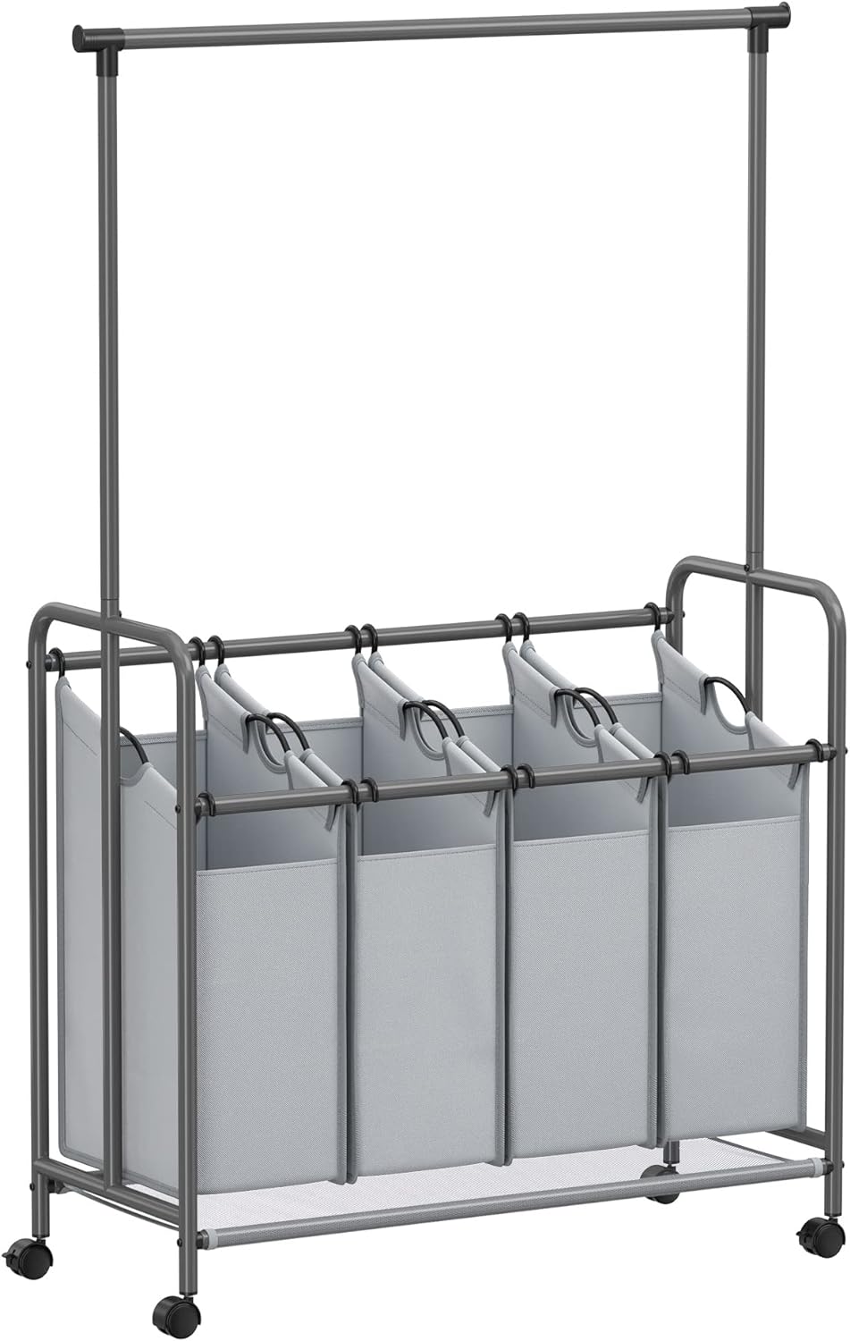 Carro Lavanderia, 4 x 50 L, 4 Compartimentos, Cesto para la colada, cesta para la colada, Gris, SONGMICS, 8