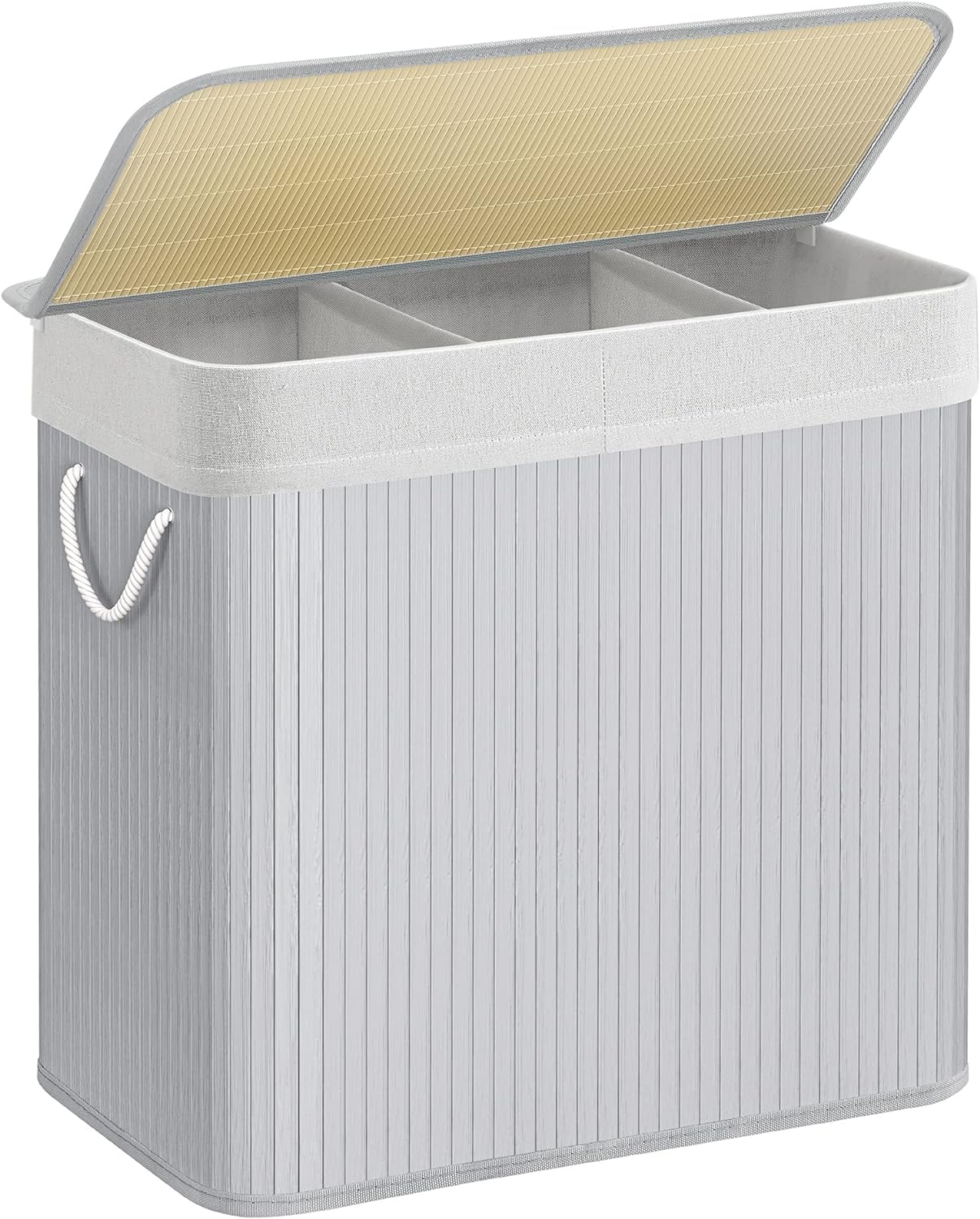 Cesto Ropa Bambu, 150 L, 3 Compartimentos, Cesta Ropa Sucia 3 Clasificaciones, con Tapa, Bambú, Gris, SONGMICS, 11