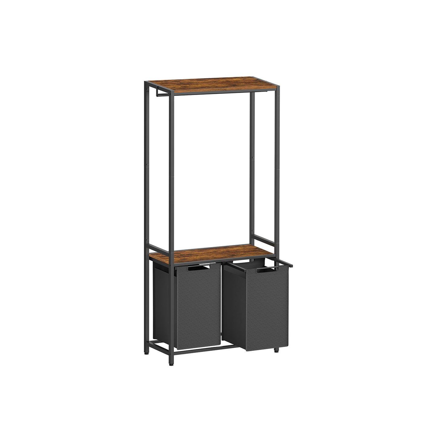 Mueble Cesto Ropa Sucia, 2 x 46 L, Mueble Ropa Sucia, Cesto Colada con 2 Estantes Barra Colgante Marrón y Negro, VASAGLE, 10