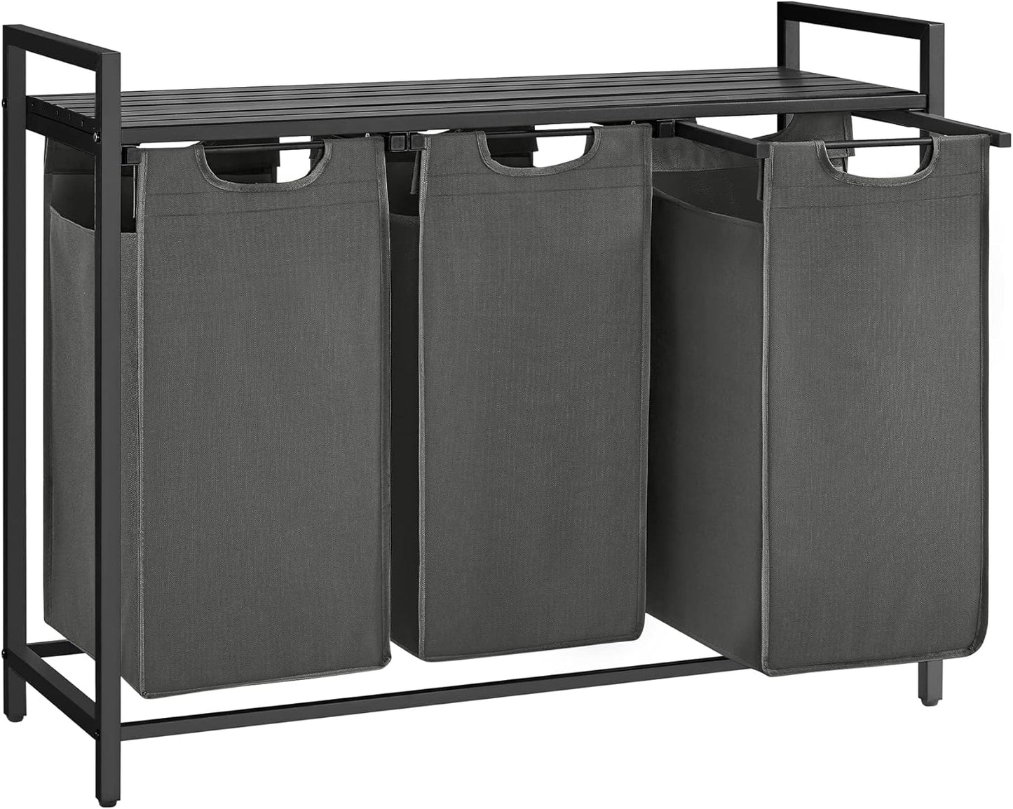 Mueble Cesto Ropa Sucia, 3x38 L Mueble Ropa Sucia, Colada de Tela Oxford Extraíble y Desmontable Negro y Gris, VASAGLE, 9