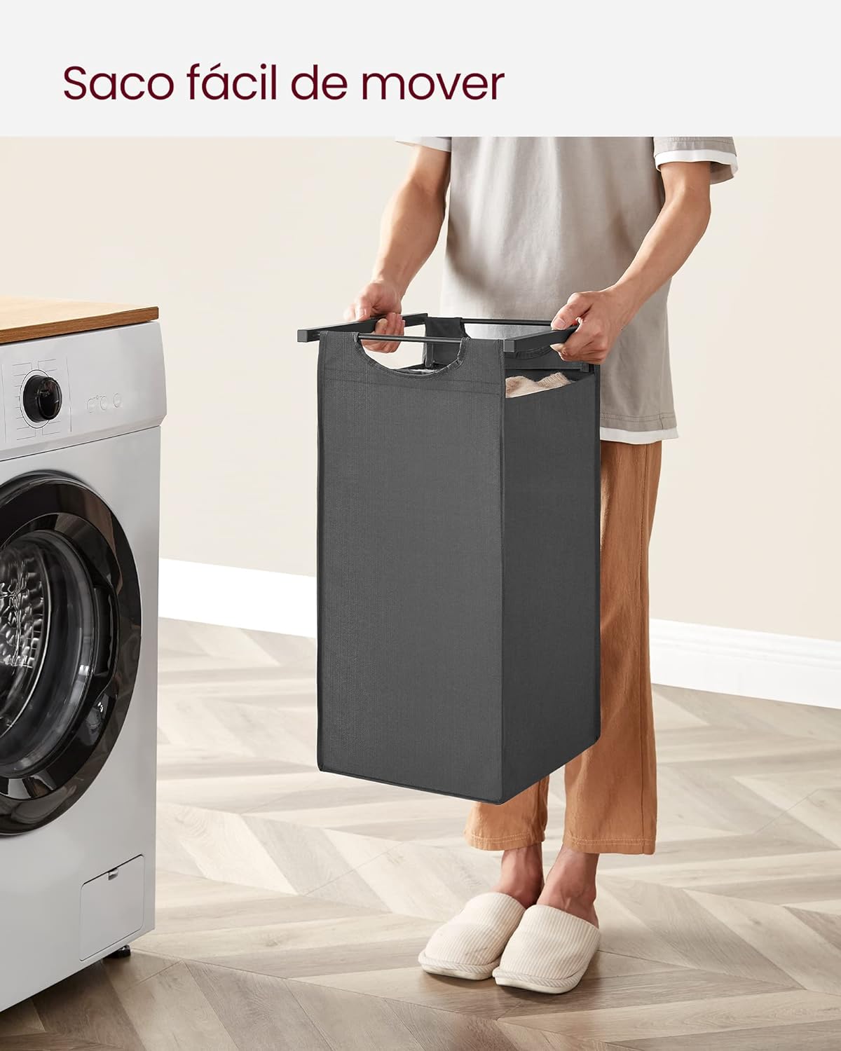 Mueble Cesto Ropa Sucia, 3x38 L Mueble Ropa Sucia, Colada de Tela Oxford Extraíble y Desmontable Negro y Gris, VASAGLE, 3