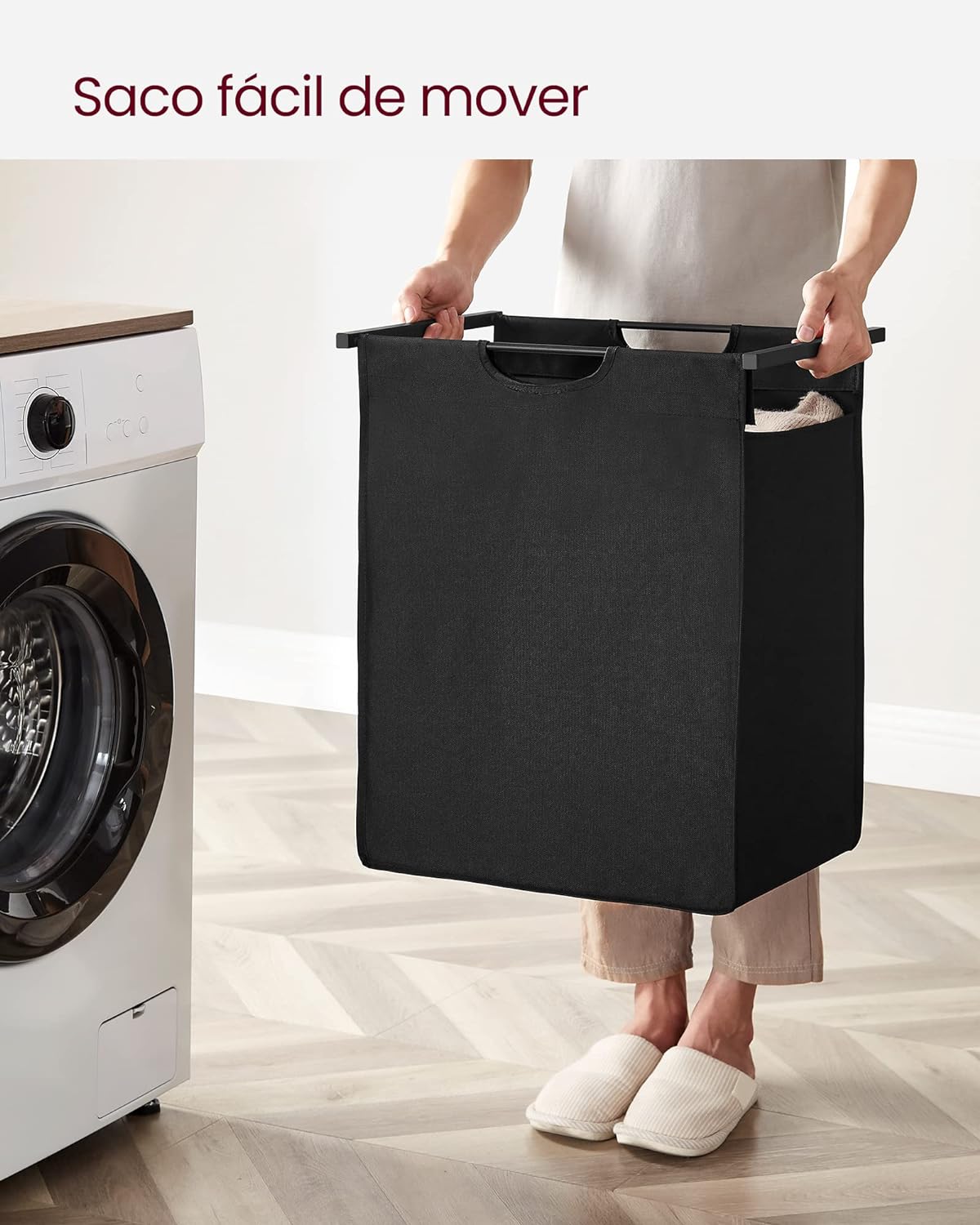 Mueble Cesto Ropa Sucia, 65 L, Mueble Ropa Sucia, Cesto para Ropa Sucia, Marrón y Negro, VASAGLE, 3