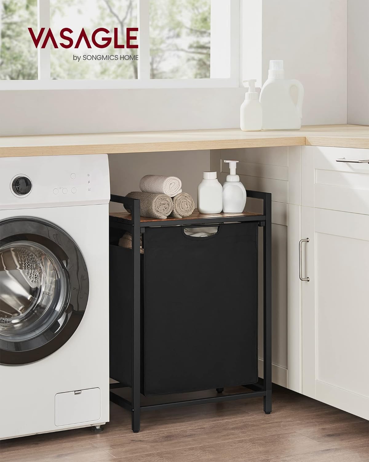 Mueble Cesto Ropa Sucia, 65 L, Mueble Ropa Sucia, Cesto para Ropa Sucia, Marrón y Negro, VASAGLE, 9