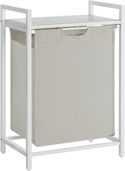 Mueble Cesto Ropa Sucia, 65 L, Mueble Ropa Sucia, Bolsa Colada de Tela Oxford Extraíble y Desmontable, Blanco, VASAGLE, 2
