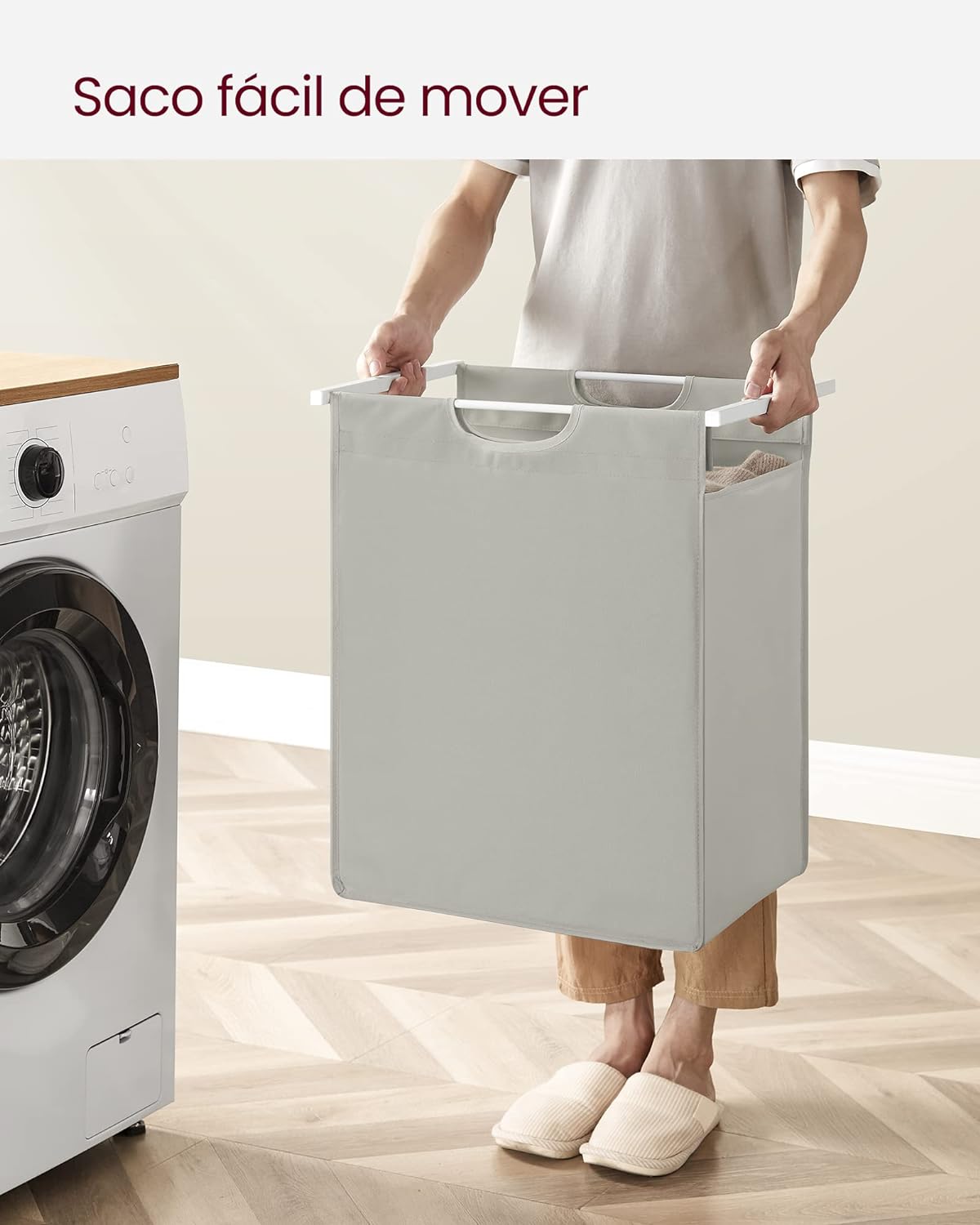 Mueble Cesto Ropa Sucia, 65 L, Mueble Ropa Sucia, Bolsa Colada de Tela Oxford Extraíble y Desmontable, Blanco, VASAGLE, 9