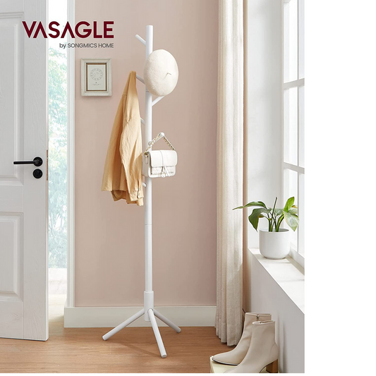 Perchero de Pie con 8 Ganchos de Madera Maciza