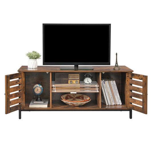 VASAGLE - Soporte para TV, Mesa de TV con Estantes, Aramrio con Almacenamiento Abierto, Puertas con Persianas, para Salón, Marrón Rústico
