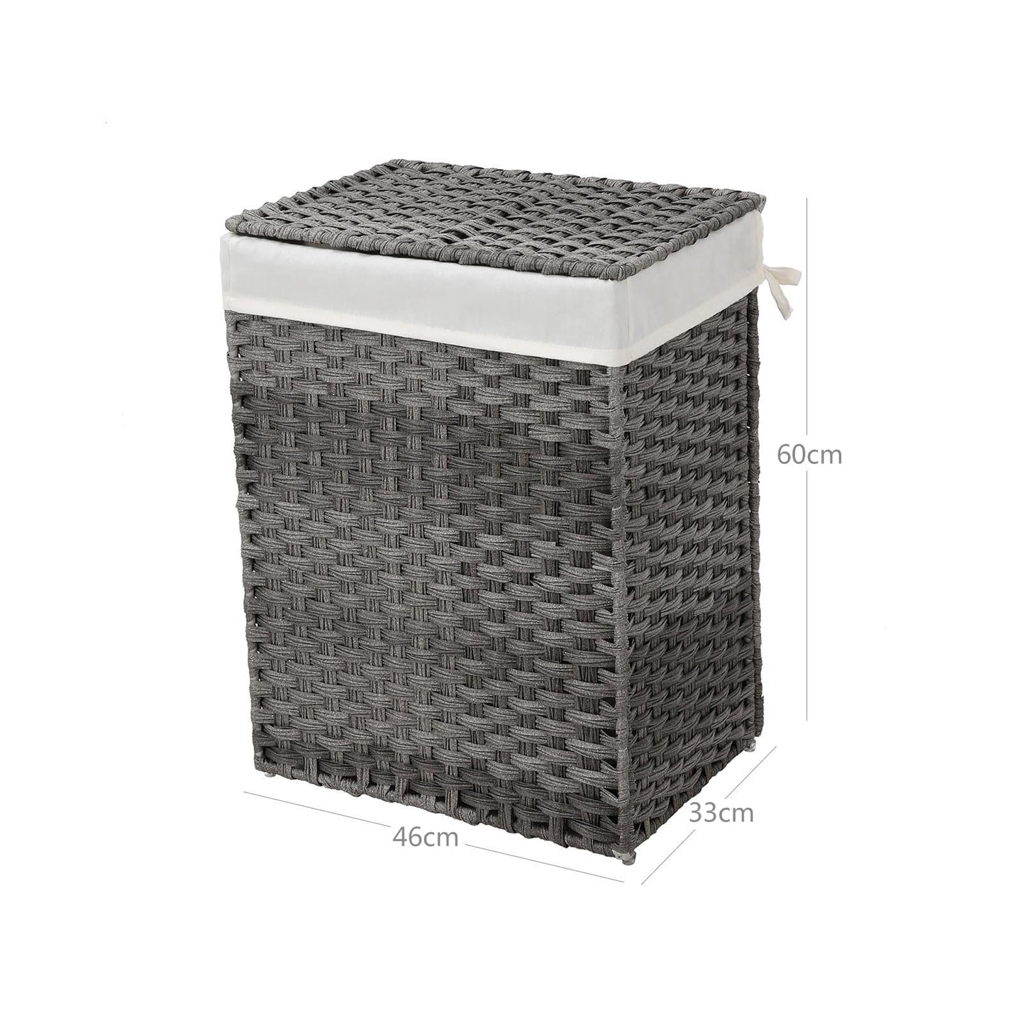 Cesto de Ropa Sucia, Ratán Sintético, con Tapa y Asas, 90L