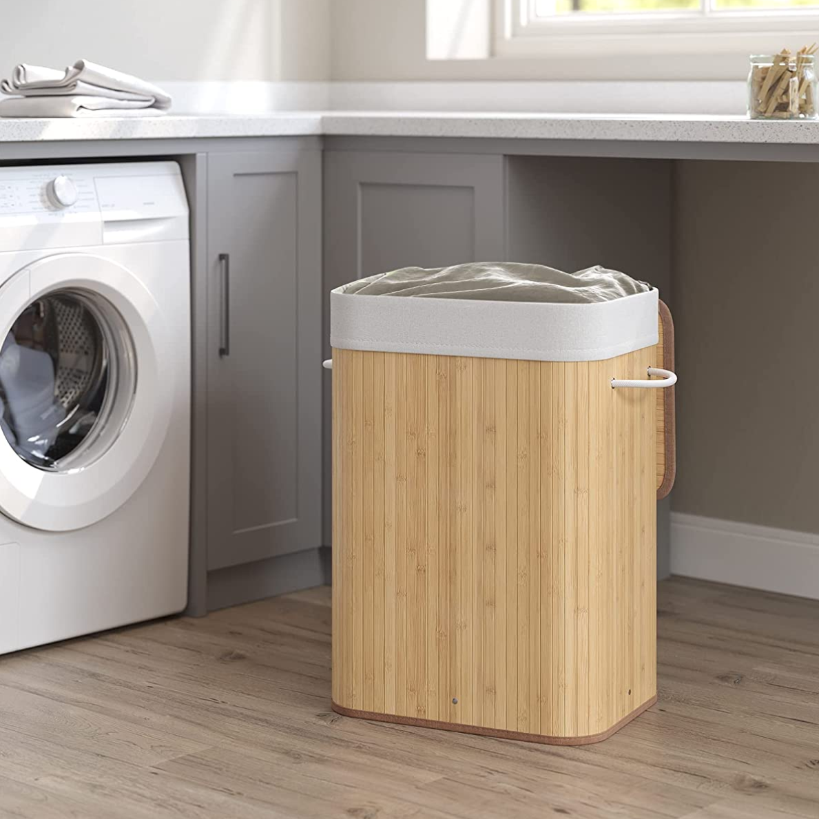 Cesto de Ropa Grande de Bambú, Plegable, 72L