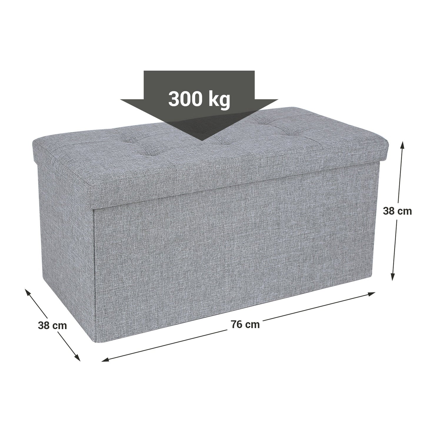 SONGMICS - Taburete Plegable para Almacenaje, Lino, 76 x 38 x 38 cm, Gris Claro