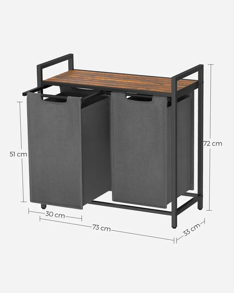 VASAGLE - Mueble Ropa Sucia, Cesto Ropa Sucia, 2 Bolsas de Lavandería Hechas de Tejido, Oxford Fácil de Sacar y Extraíble, 2x46 litros
