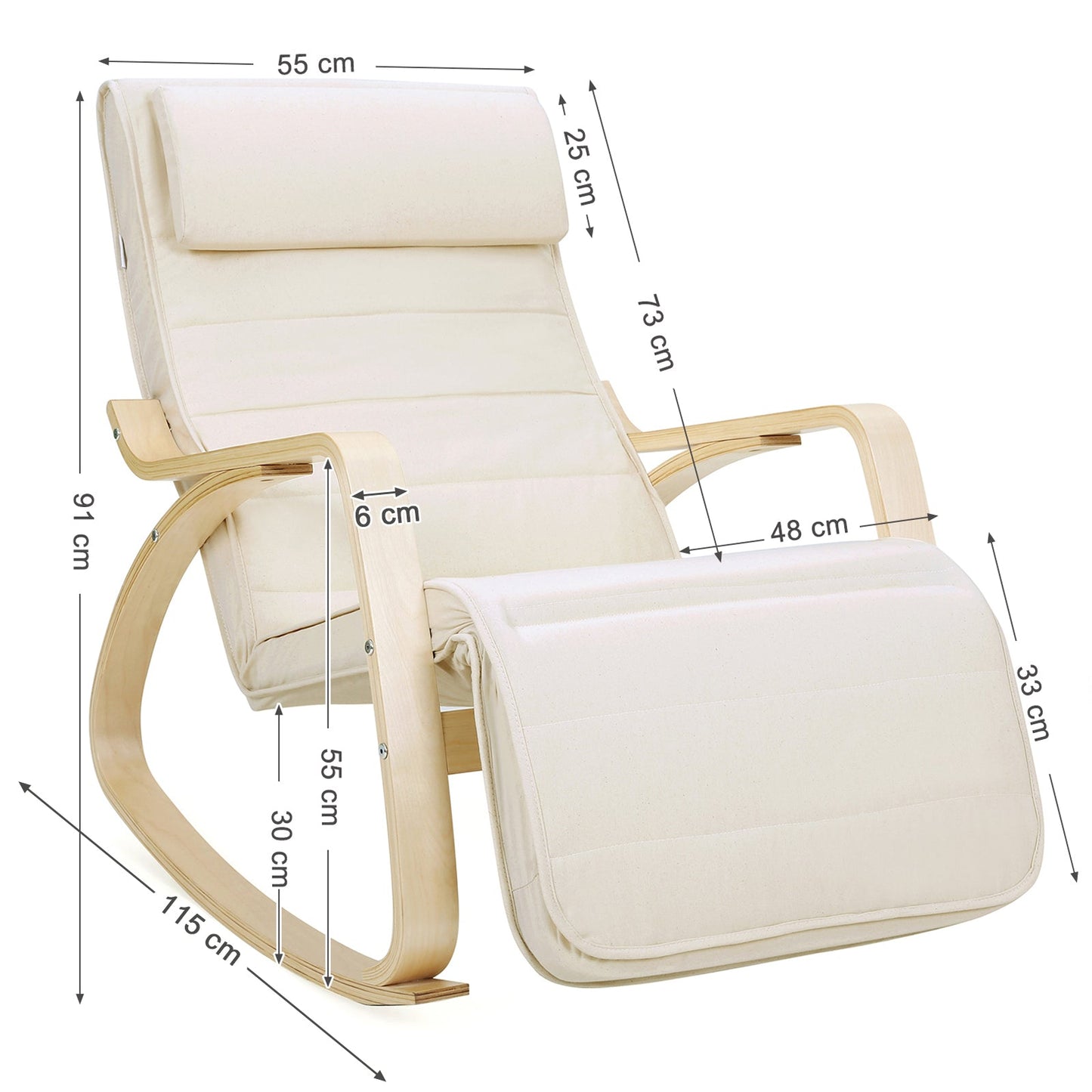 Mecedora, Mecedora con Reposapiés Ajustable, Silla Mecedora, Silla de Relajación, Songmics, 8
