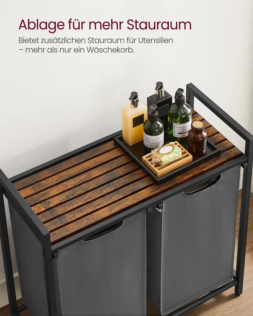 VASAGLE - Mueble Ropa Sucia, Cesto Ropa Sucia, 2 Bolsas de Lavandería Hechas de Tejido, Oxford Fácil de Sacar y Extraíble, 2x46 litros