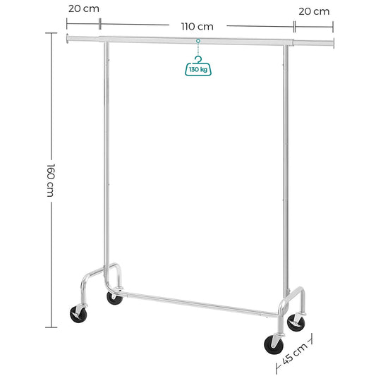 Burro Ropa, Burro Ropa Resistente, Perchero Móvil con Capacidad de 130 kg, Ajustable, Acero Cromado, Songmics, 2