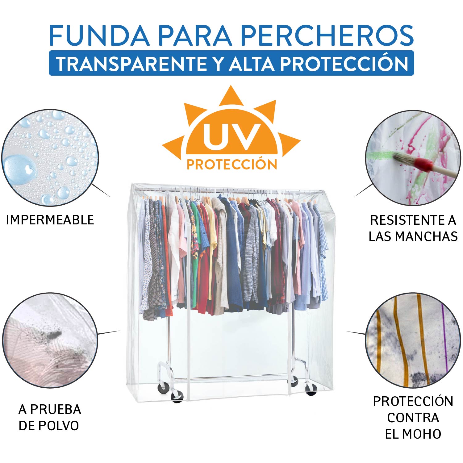 Funda para Burro de Ropa, Transparente, 155×60×160 cm, 2 cremalleras, impermeable, protección contra el polvo y los rayos UV, Tatkraft Schild, 3