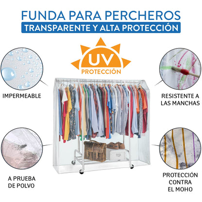 Funda para burro de ropa 160 x 60 x 145 cm, Transparente, protege ropa contra el polvo, humedad y los rayos UV, Tatkraft Defender, 3