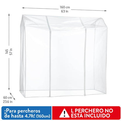 Funda para burro de ropa 160 x 60 x 145 cm, Transparente, protege ropa contra el polvo, humedad y los rayos UV, Tatkraft Defender, 5