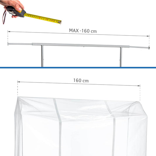 Funda para burro de ropa 160 x 60 x 145 cm, Transparente, protege ropa contra el polvo, humedad y los rayos UV, Tatkraft Defender, 1