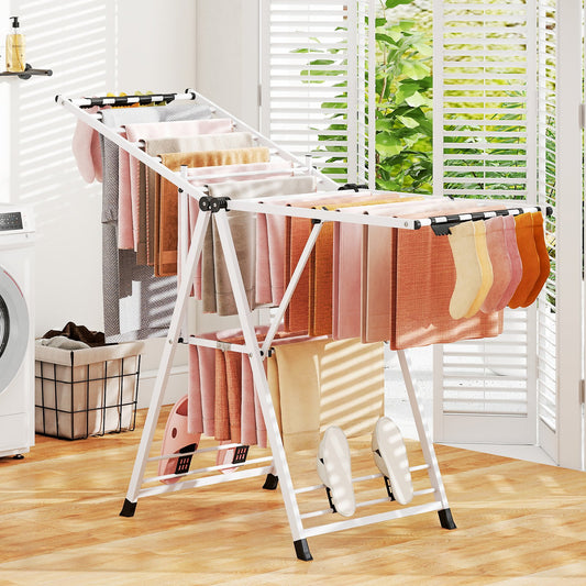 Tendedero plegable, con Alas Ajustables, Tendedero de ropa, 163 x 56 x 99–158 cm, Blanco, Costway, 1