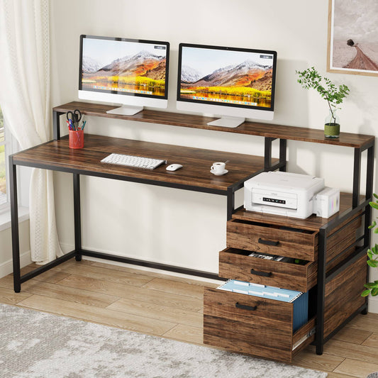 Escritorio con cajones, Mesa ordenador, 160x50x90cm, Mesa Oficina, Tribesigns, 1