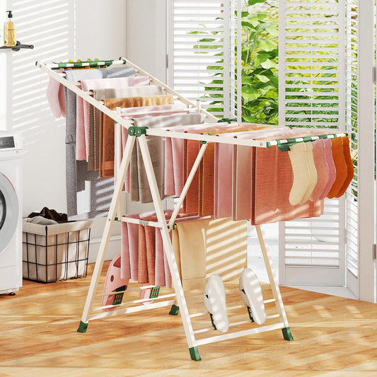 Tendedero plegable, con Alas Ajustables, Tendedero de ropa, 163 x 56 x 99–158 cm, Beige, Costway, 1