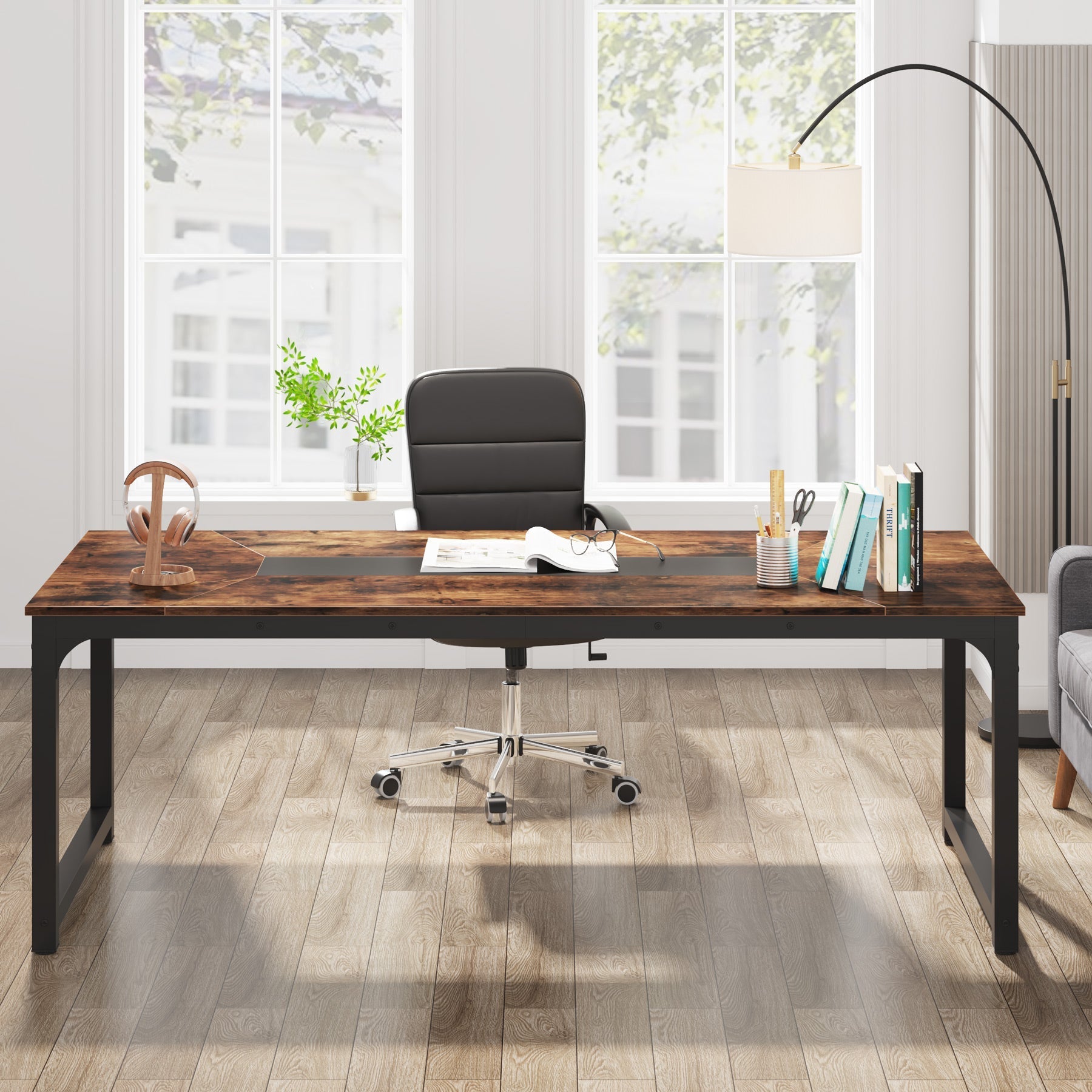 Escritorio, 180x90x77cm, Mesa Ordenador, Mesa Oficina, Marrón rústico, Tribesigns, 7