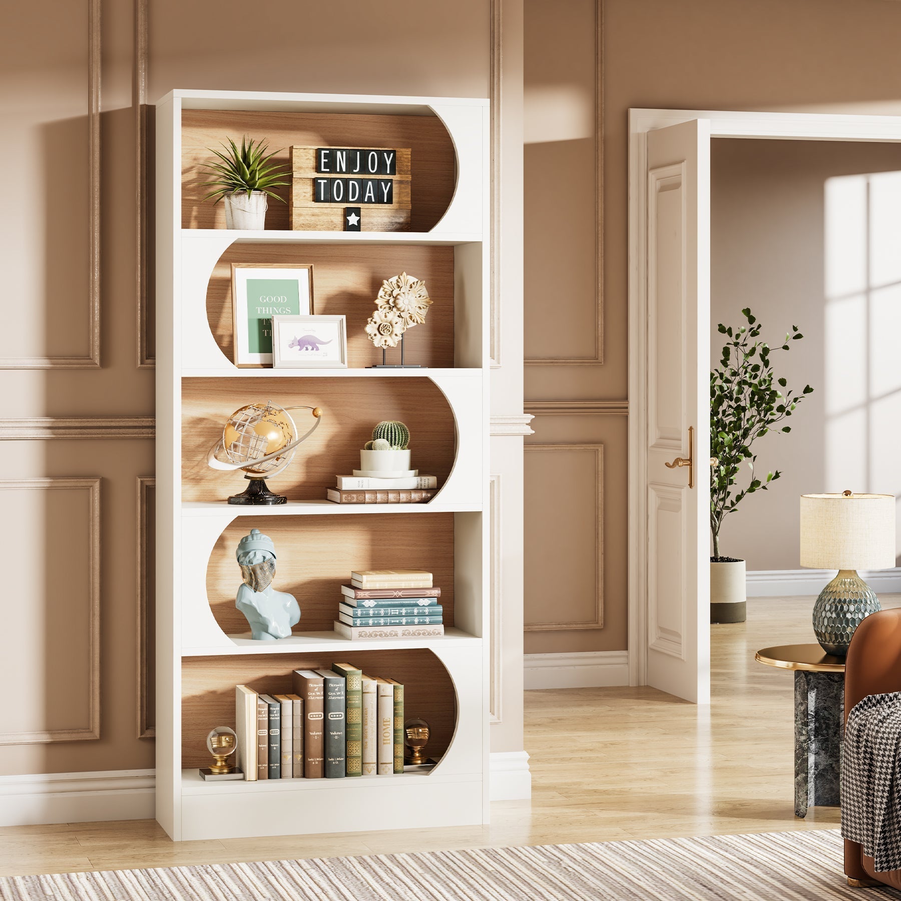 Estantería, Libreria, 5 Niveles, Estantería estrecha, 80x30x180cm, Estanteria Salon, Blanco, Tribesigns, 7