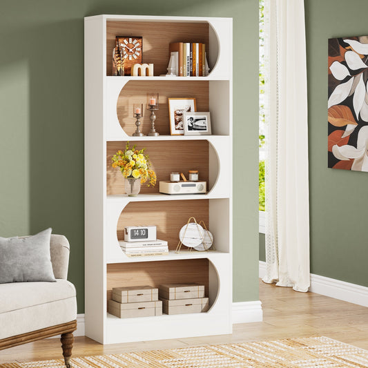 Estantería, Libreria, 5 Niveles, Estantería estrecha, 80x30x180cm, Estanteria Salon, Blanco, Tribesigns, 2