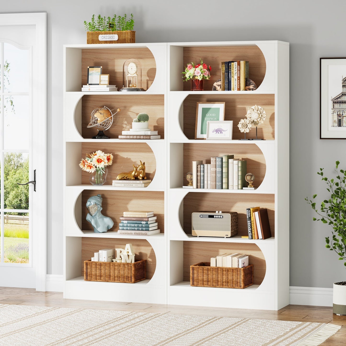 Estantería, Libreria, 5 Niveles, Estantería estrecha, 80x30x180cm, Estanteria Salon, Blanco, Tribesigns, 8