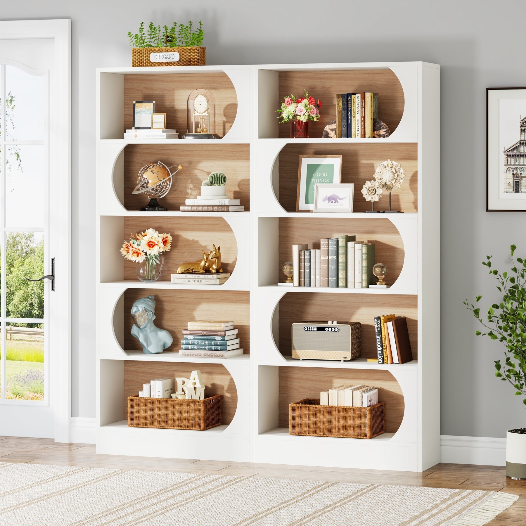 Estantería, Libreria, 5 Niveles, Estantería estrecha, 80x30x180cm, Estanteria Salon, Blanco, Tribesigns, 8