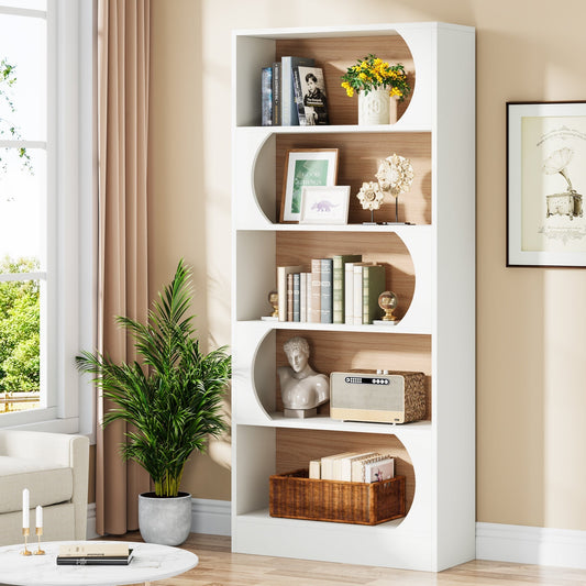 Estantería, Libreria, 5 Niveles, Estantería estrecha, 80x30x180cm, Estanteria Salon, Blanco, Tribesigns, 1