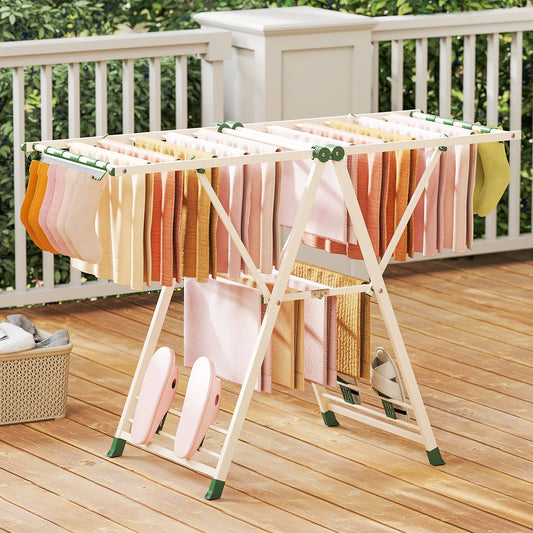 Tendedero Plegable, con Alas Ajustables, Tendedero de Ropa, Tendedero Exterior, para Balcon, Beige, Costway, 1